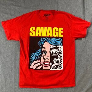 Popular Poison Savage Shirt Women Large Red Short Sleeve Casual T Shirt Ladies